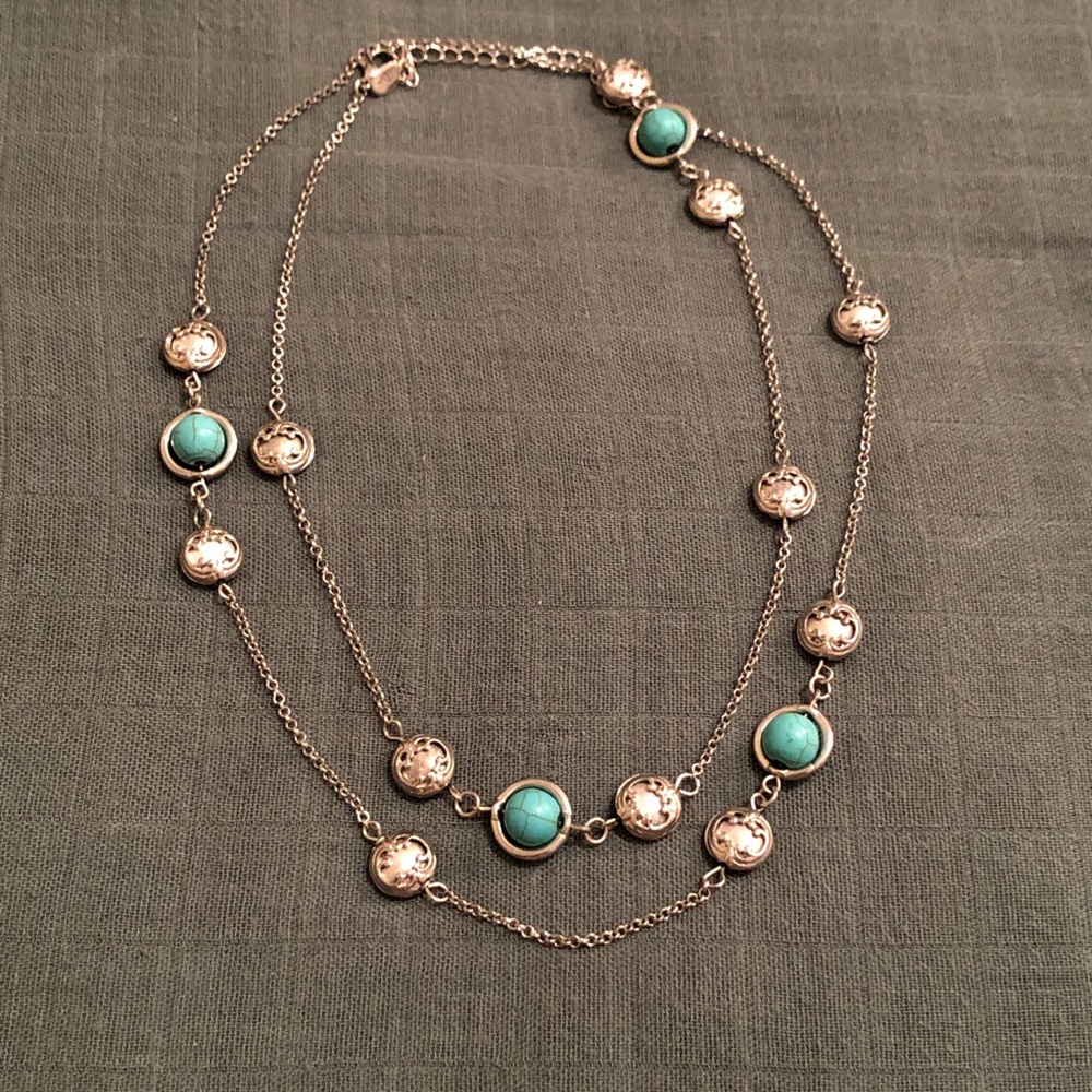 Elegant Turquoise and Silver Long Sweater Necklace - Picture 6 of 12